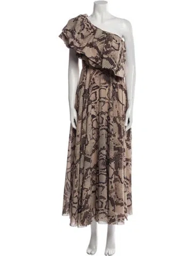 Pre-owned Solace London Animal Print Long Dress In Neutral