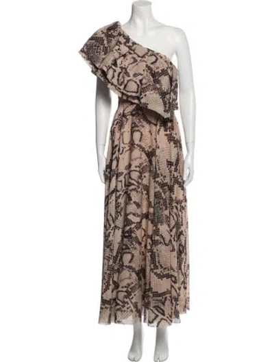 Pre-owned Solace London Animal Print Long Dress In Neutral