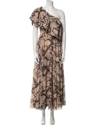 Pre-owned Solace London Animal Print Long Dress In Neutral