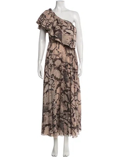 Pre-owned Solace London Animal Print Long Dress In Neutral