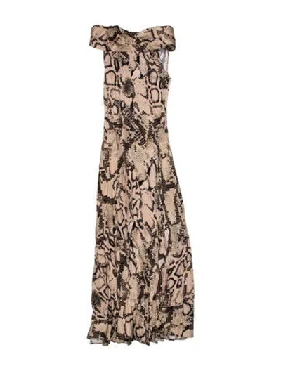 Pre-owned Solace London Animal Print Long Dress In Neutrals
