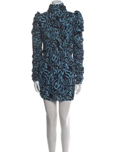 Pre-owned Solace London Animal Print Mini Dress In Blue