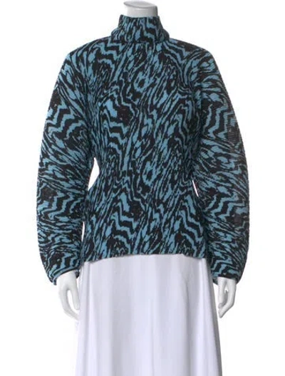 Pre-owned Solace London Animal Print Mock Neck Blouse In Blue