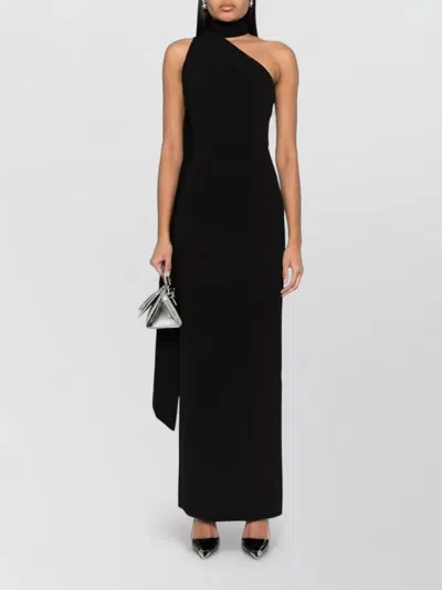 Solace London Ankle Length Halterneck Backless One Shoulder Dress In Black