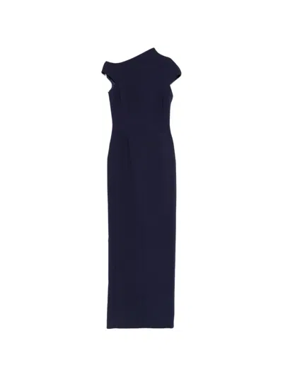 Solace London Arion Maxi Dress Asymmetric Neckline Tailoring In Blue