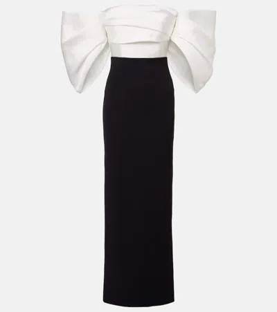 Solace London Arla Off-shoulder Twill & Crêpe Gown In Black