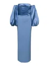 SOLACE LONDON LIGHT BLUE MAXI DRESS WITH PUFFED SLEEVES IN TECHNO FABRIC WOMAN
