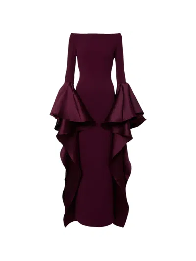 Solace London Astria Flared-sleeve Maxi Dress In Purple