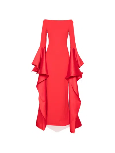 Solace London Astria Draped Satin-trimmed Crepe Gown In Red