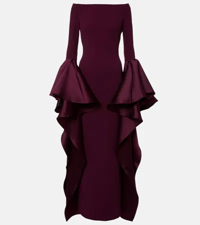 Solace London Astria Off-shoulder Satin-trimmed Gown In Animal Print