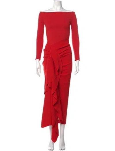 Pre-owned Solace London Bateau Neckline Long Dress In Red