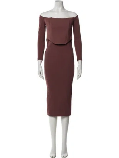 Pre-owned Solace London Bateau Neckline Midi Length Dress In Neutral