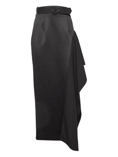 Pre-owned Solace London Belted Ruffle Midi Skirt In Black
