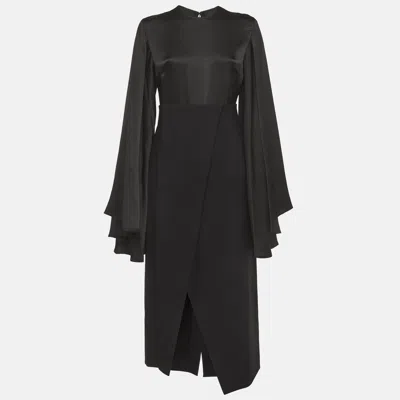 Pre-owned Solace London Black Crepe Asta Midi Dress L