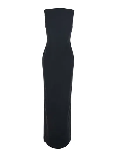 Solace London Black Long Dress With Square Neckline And Cut Out On The Back In Fabric Woman