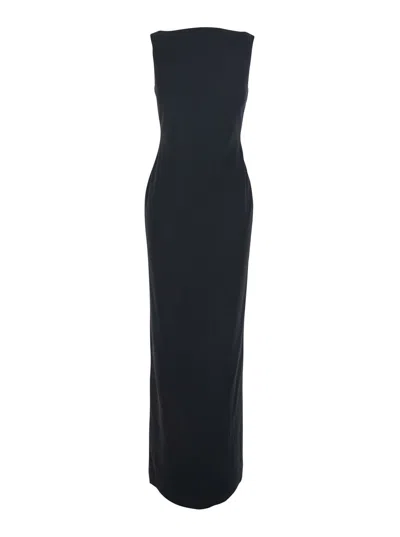 Solace London Black Long Dress With Square Neckline And Cut-out Back In Multi