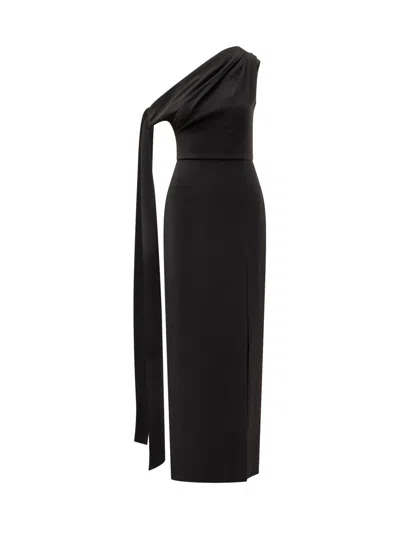 SOLACE LONDON SOLACE LONDON BLACK ONE-SHOULDER DRESS WITH DRAPE SOLACE LONDON