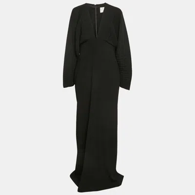 Pre-owned Solace London Black Plisse V-neck Oxana Maxi Dress L