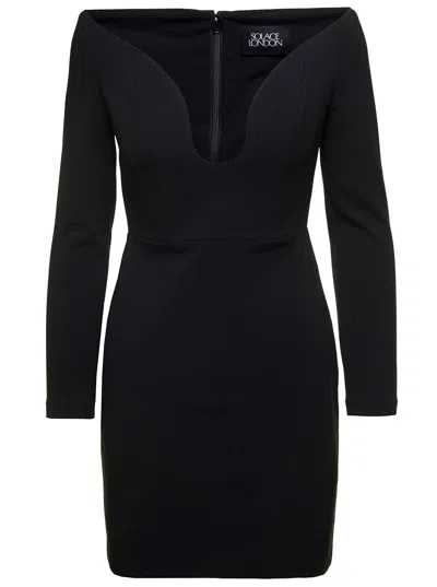 SOLACE LONDON BLACK UMA MINI DRESS WITH LONG SLEEVES AND U-NECK IN POLYESTER WOMAN