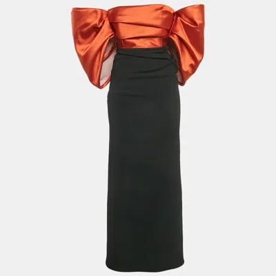 Pre-owned Solace London Black/orange Crepe Arla Maxi Dress S