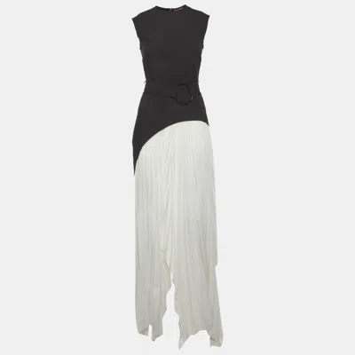 Pre-owned Solace London Black/white Synthetic Pleated Anya Maxi Dress S