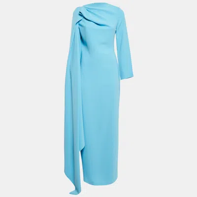 Pre-owned Solace London Blue Crepe Flared One Sleeve Gown M