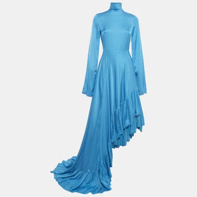 Pre-owned Solace London Blue Satin Asymmetrical Marlee Maxi Dress S