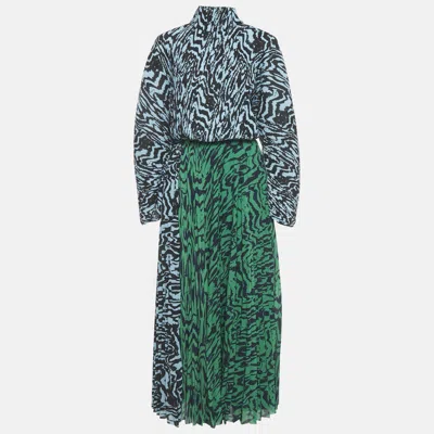 Pre-owned Solace London Blue/green Printed Plisse Top And Skirt Set S/m