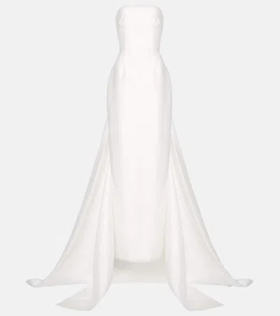 Solace London Jodie Strapless Crepe Gown In Cream