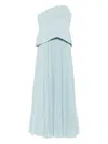 Solace London Britt Strapless Pleated Dress In Blue