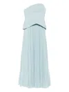 Solace London Britt Strapless Pleated Dress In Blue