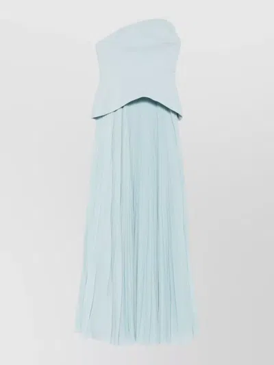 Solace London Britt Maxi Dress Strapless Pleated A Line In Blue
