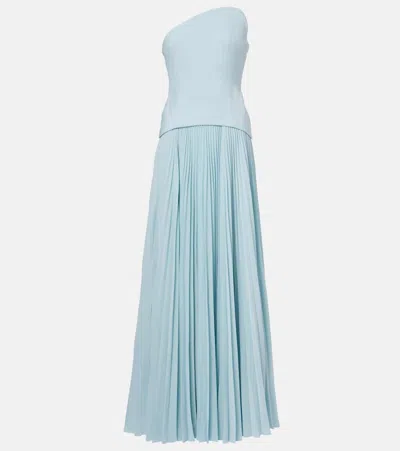 Solace London Britt Pleated Gown In Blue