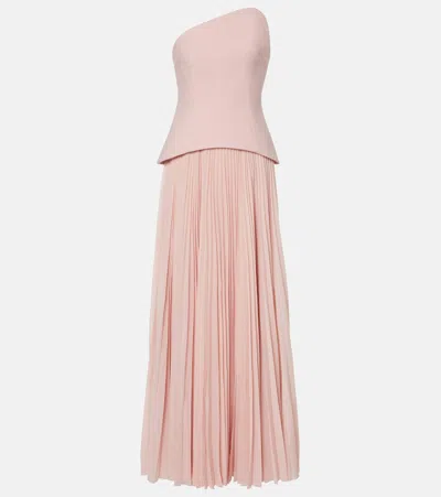Solace London Britt Pleated Strapless Gown In Brown