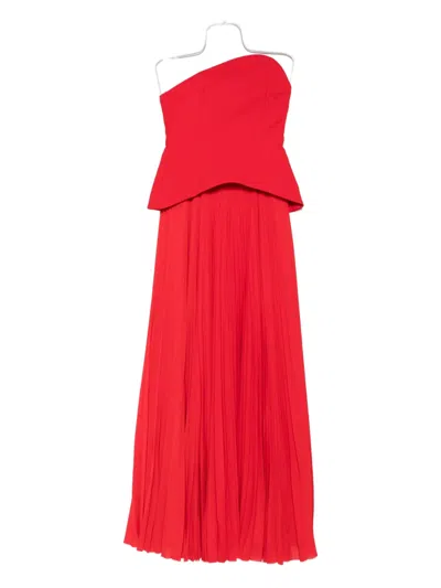 Solace London Britt Strapless Pleated Dress In Red