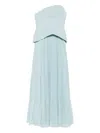 Solace London Britt Strapless Pleated Dress In Blue