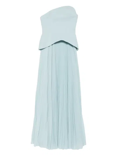 Solace London Britt Strapless Pleated Dress In Blue