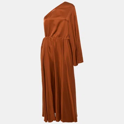 Pre-owned Solace London Brown Sateen One Shoulder Maxi Dress M