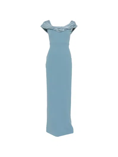 Solace London Cardinale Crystal-embellished Draped Maxi Dress In Blue