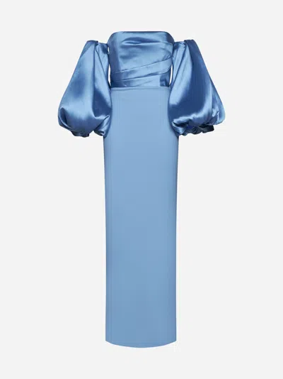 Solace London Carmen Crepe Maxi Dress In Blue
