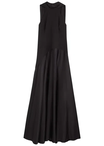 Solace London Cece Draped Satin And Crepe Maxi Dress In Black