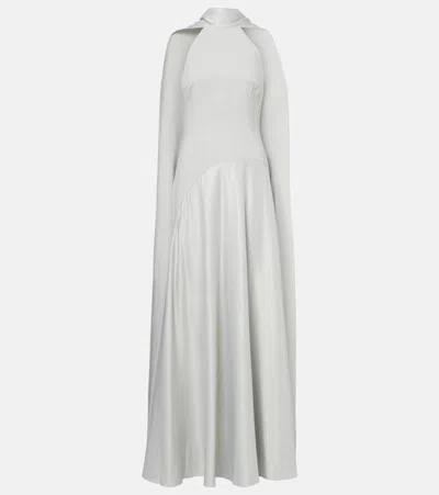 Solace London Cece Halterneck Crêpe And Satin Gown In Silver