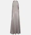 Solace London Cece Satin And Crêpe Gown In Grey