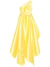 Solace London Charo One-shoulder Satin Draped Gown In Yellow