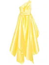 Solace London Charo One-shoulder Satin Draped Gown In Yellow