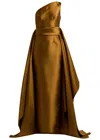 Solace London Charo One-shoulder Faille Gown In Gold