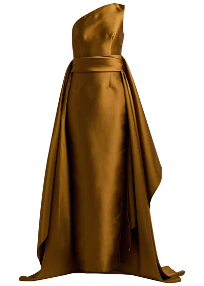 Solace London Charo One-shoulder Faille Gown In Gold