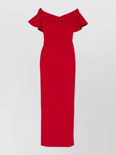 Solace London Cielo Maxi Dress Off Shoulder Ruffle In Red