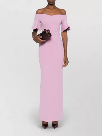 Solace London Cielo Maxi Dress Off Shoulder Ruffle Sleeves In Pink