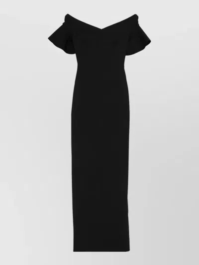Solace London Cielo Off Shoulder Fitted Maxi Dress In Black